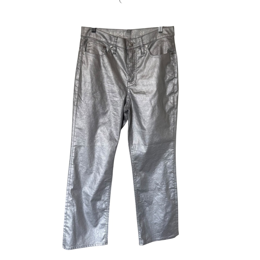 J.Crew Demi Boot Jeans Womens 28 Silver‎ Metallic Excellent Re-Imagined Coated